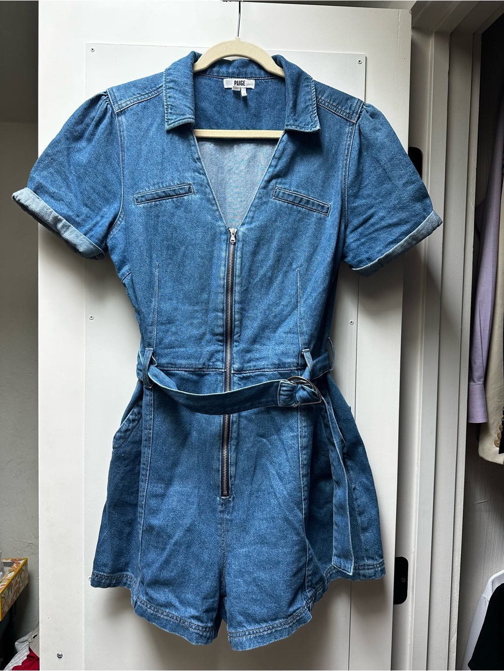 PAIGE Light Blue Denim Jumpsuit with Front Zip